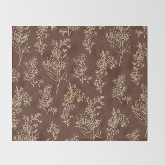 Botanical Cottage Woven Look Pattern in Dark Brown and Cream Throw Blanket Gallery Image 2