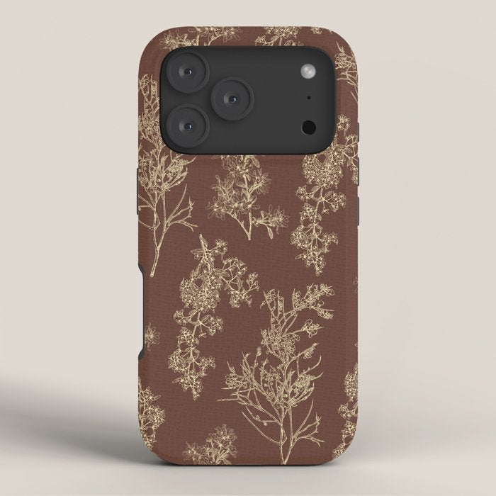 Botanical Cottage Woven Look Pattern in Dark Brown and Cream iPhone Case Gallery Image 3