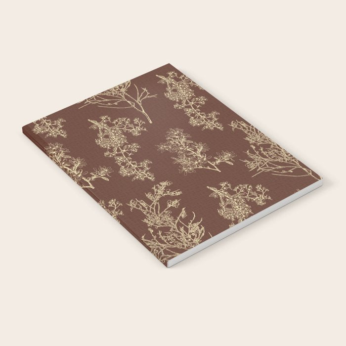 Botanical Cottage Woven Look Pattern in Dark Brown and Cream Notebook Gallery Image 1