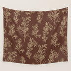 Botanical Cottage Woven Look Pattern in Dark Brown and Cream Wall Tapestry Gallery Image 4
