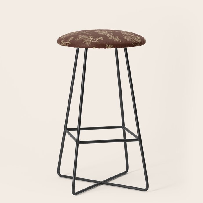 Botanical Cottage Woven Look Pattern in Dark Brown and Cream Stool Gallery Image 1