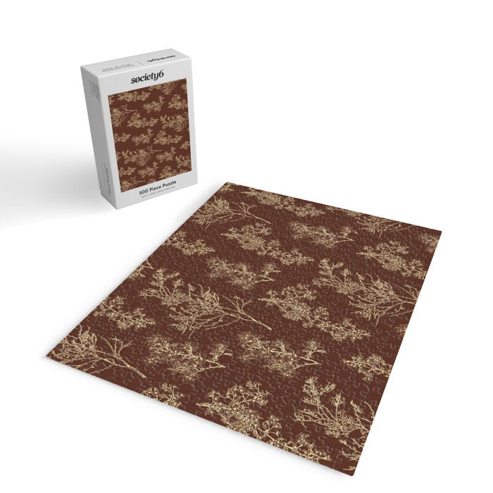 Botanical Cottage Woven Look Pattern in Dark Brown and Cream Jigsaw Puzzle Gallery Image 2