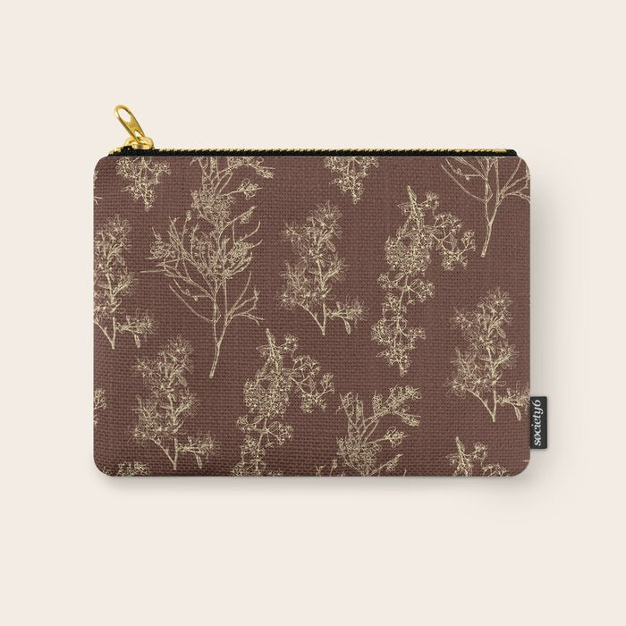 Botanical Cottage Woven Look Pattern in Dark Brown and Cream Carry All Pouch Gallery Image 1