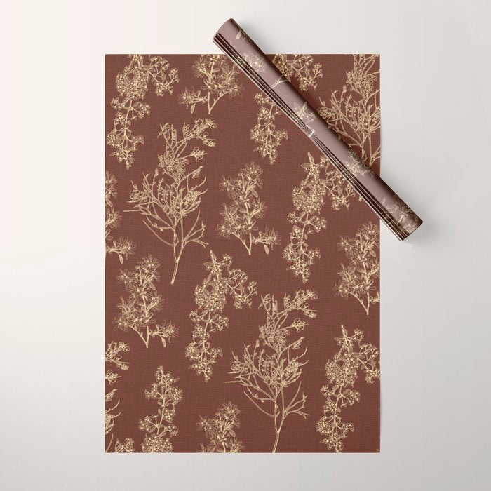 Botanical Cottage Woven Look Pattern in Dark Brown and Cream Wrapping Paper Gallery Image 1
