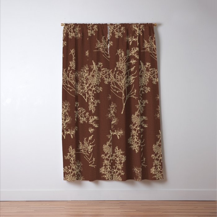 Botanical Cottage Woven Look Pattern in Dark Brown and Cream Window Curtain Gallery Image 3
