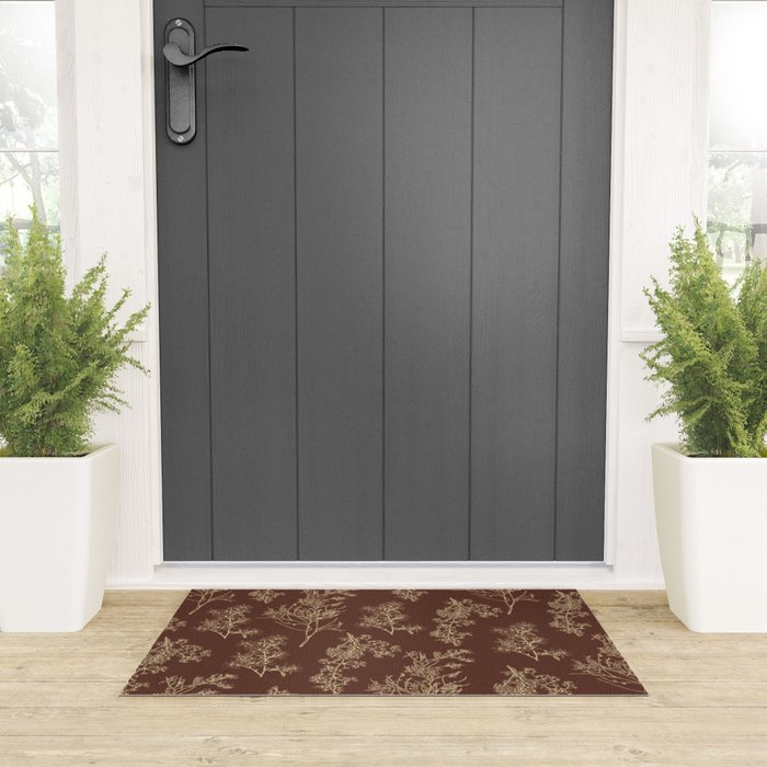 Botanical Cottage Woven Look Pattern in Dark Brown and Cream Welcome Mat Gallery Image 3