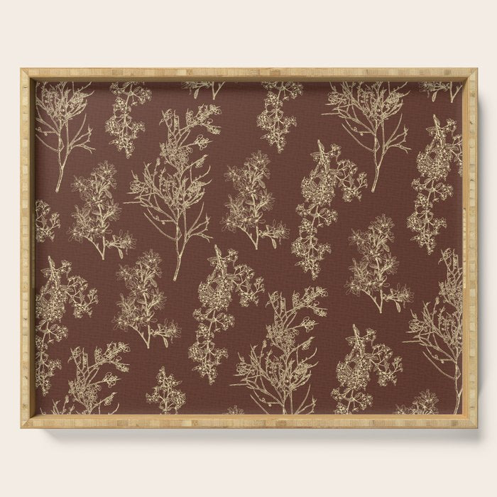 Botanical Cottage Woven Look Pattern in Dark Brown and Cream Serving Tray Gallery Image 1