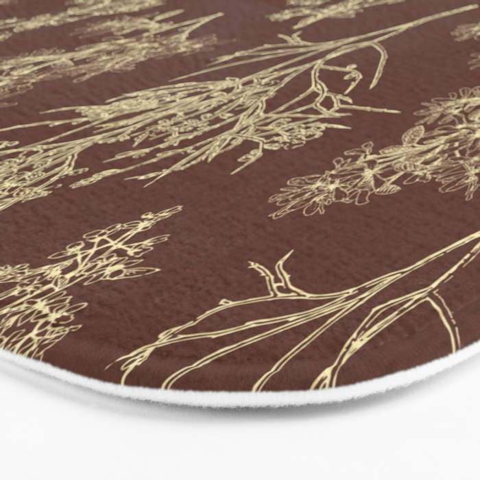 Botanical Cottage Woven Look Pattern in Dark Brown and Cream Bath Mat Gallery Image 3