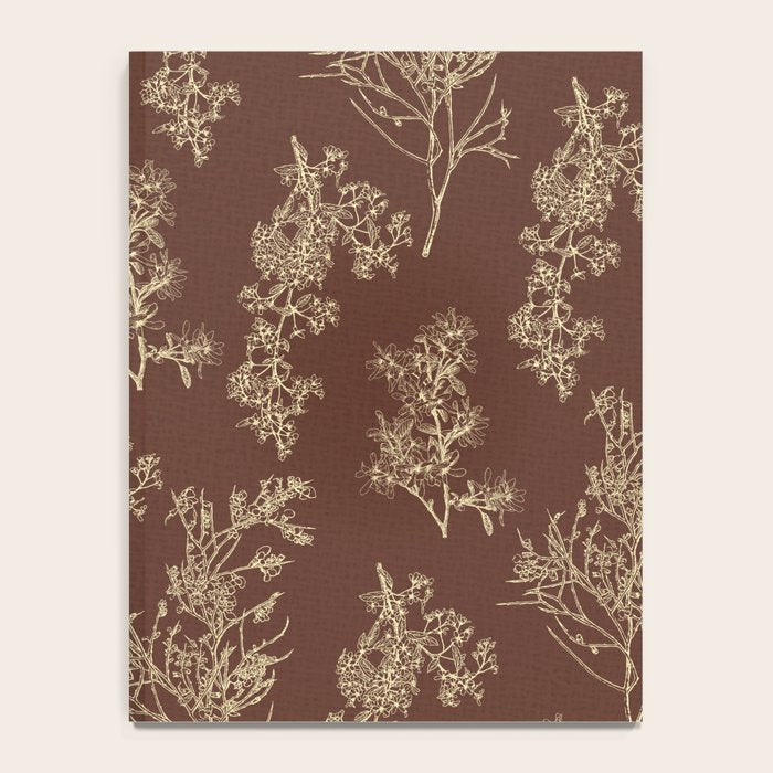Botanical Cottage Woven Look Pattern in Dark Brown and Cream Notebook Gallery Image 4