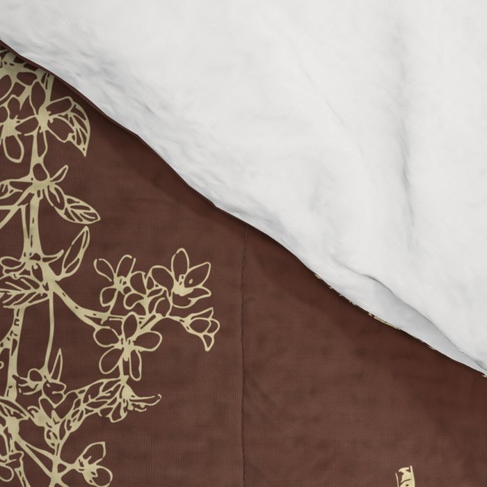 Botanical Cottage Woven Look Pattern in Dark Brown and Cream Comforter Gallery Image 4