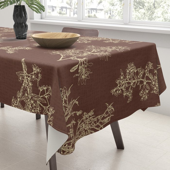 Botanical Cottage Woven Look Pattern in Dark Brown and Cream Tablecloth Gallery Image 3
