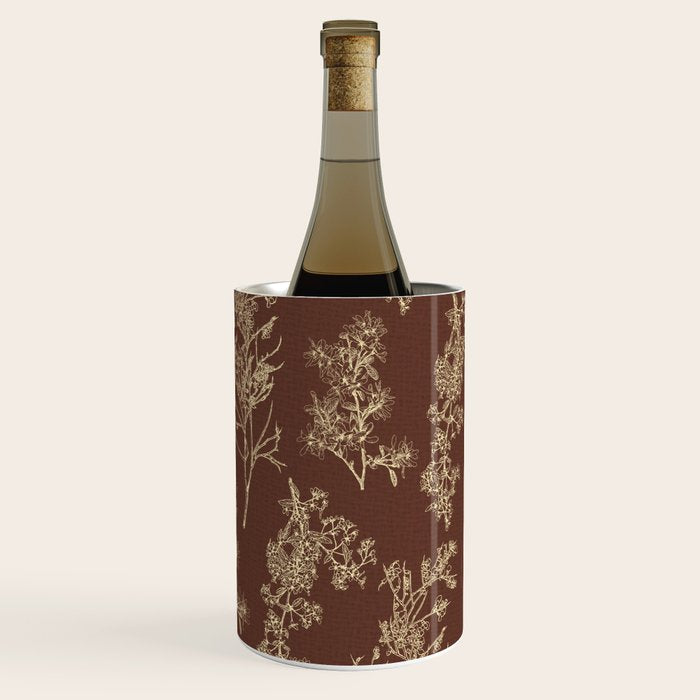 Botanical Cottage Woven Look Pattern in Dark Brown and Cream Wine Chiller Gallery Image 1