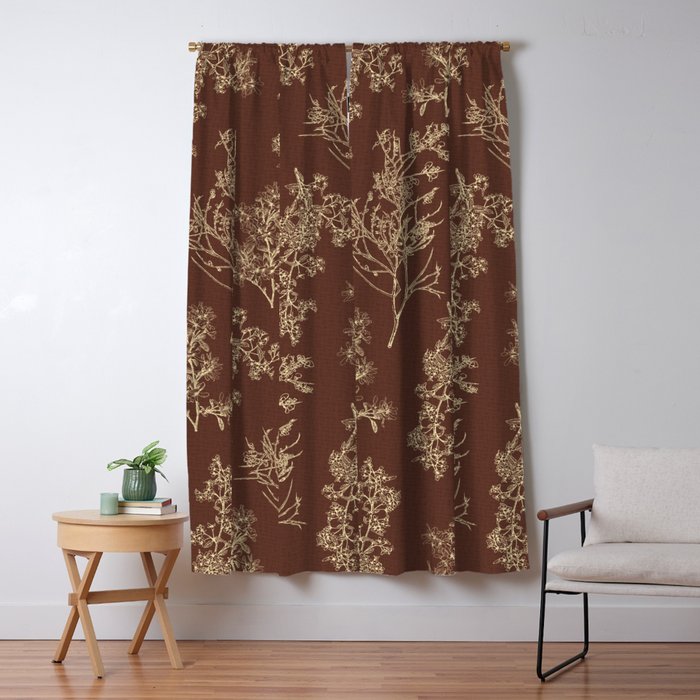 Botanical Cottage Woven Look Pattern in Dark Brown and Cream Window Curtain Gallery Image 5