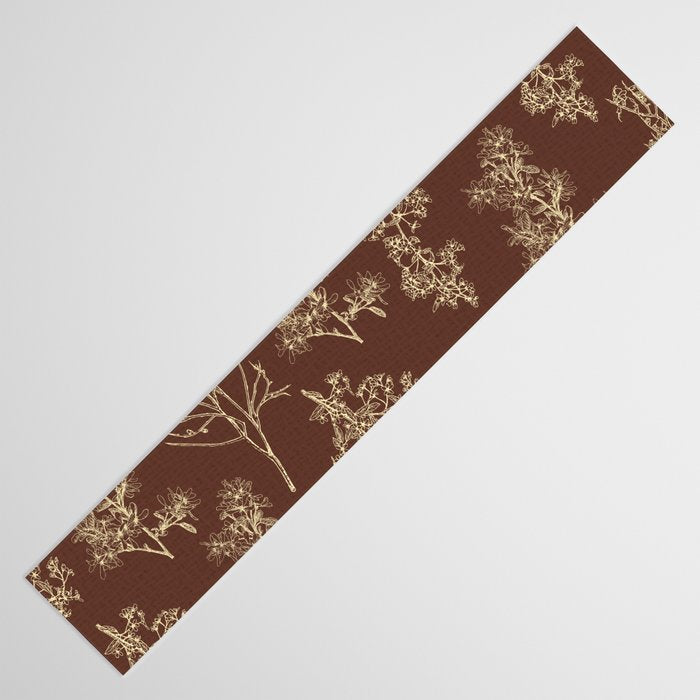 Botanical Cottage Woven Look Pattern in Dark Brown and Cream Table Runner Gallery Image 3