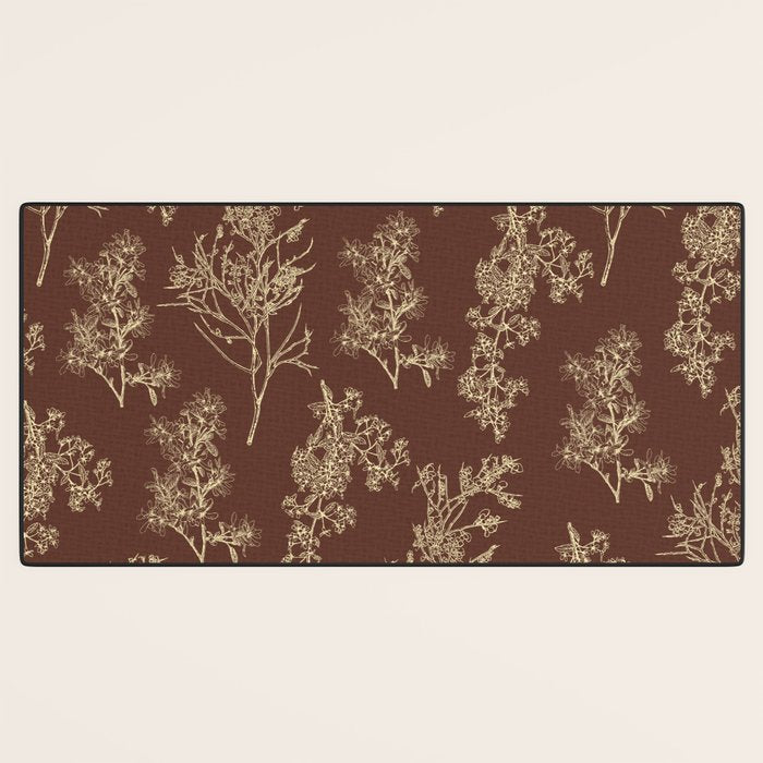 Botanical Cottage Woven Look Pattern in Dark Brown and Cream Desk Mat Gallery Image 3