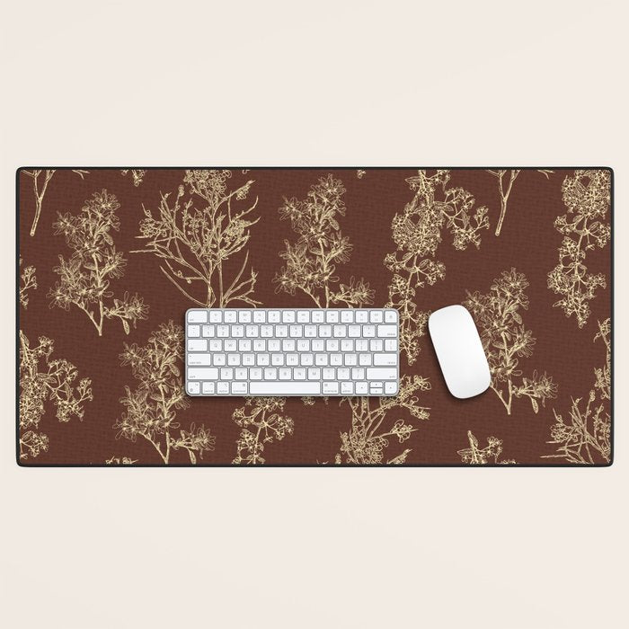 Botanical Cottage Woven Look Pattern in Dark Brown and Cream Desk Mat Gallery Image 1