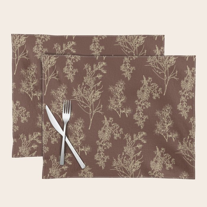 Botanical Cottage Woven Look Pattern in Dark Brown and Cream Placemat Gallery Image 1