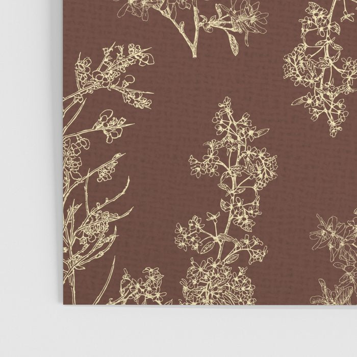 Botanical Cottage Woven Look Pattern in Dark Brown and Cream Poster Gallery Image 3