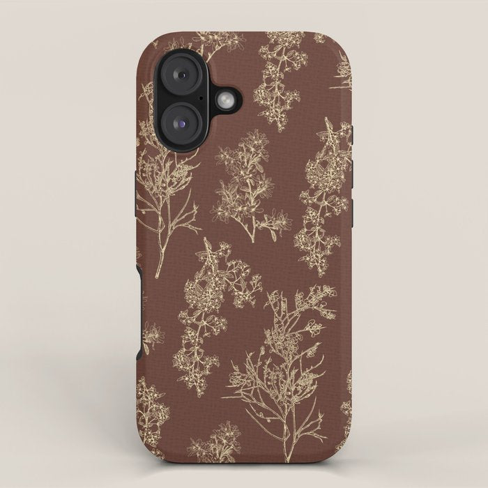 Botanical Cottage Woven Look Pattern in Dark Brown and Cream iPhone Case Gallery Image 1