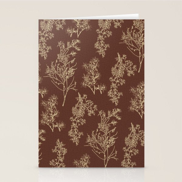 Botanical Cottage Woven Look Pattern in Dark Brown and Cream Stationery Card Gallery Image 2