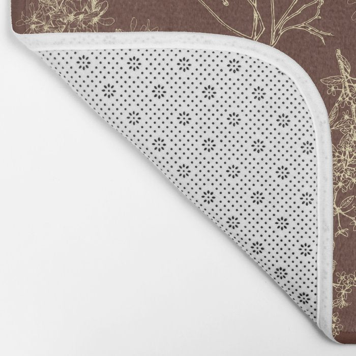 Botanical Cottage Woven Look Pattern in Dark Brown and Cream Bath Mat Gallery Image 2
