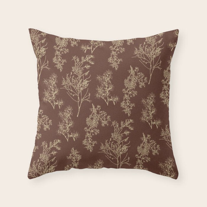 Botanical Cottage Woven Look Pattern in Dark Brown and Cream Throw Pillow Gallery Image 6