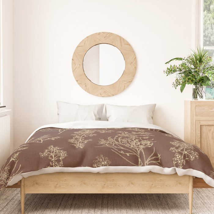 Botanical Cottage Woven Look Pattern in Dark Brown and Cream Duvet Cover Gallery Image 3
