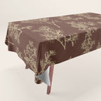 Botanical Cottage Woven Look Pattern in Dark Brown and Cream Tablecloth Gallery Image 1