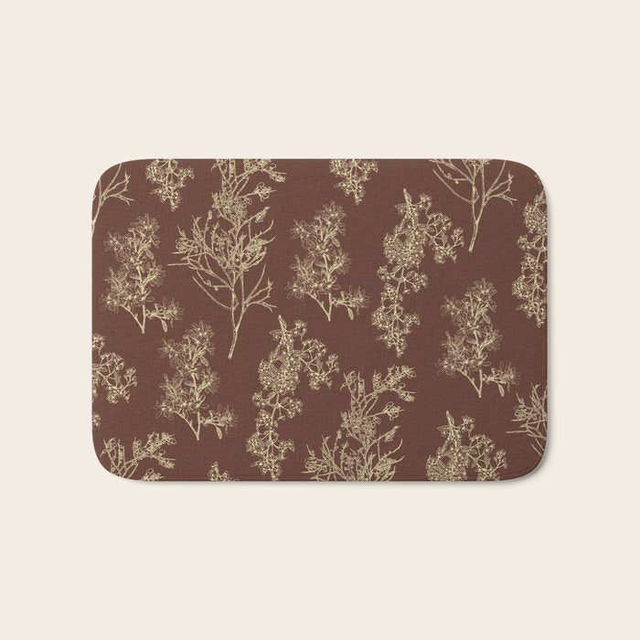 Botanical Cottage Woven Look Pattern in Dark Brown and Cream Bath Mat Gallery Image 1