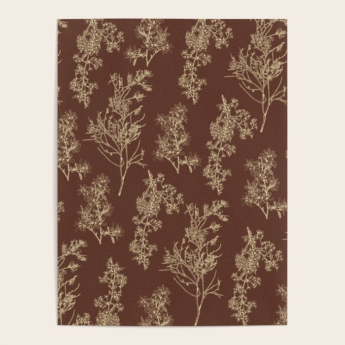 Botanical Cottage Woven Look Pattern in Dark Brown and Cream Poster Gallery Image 4