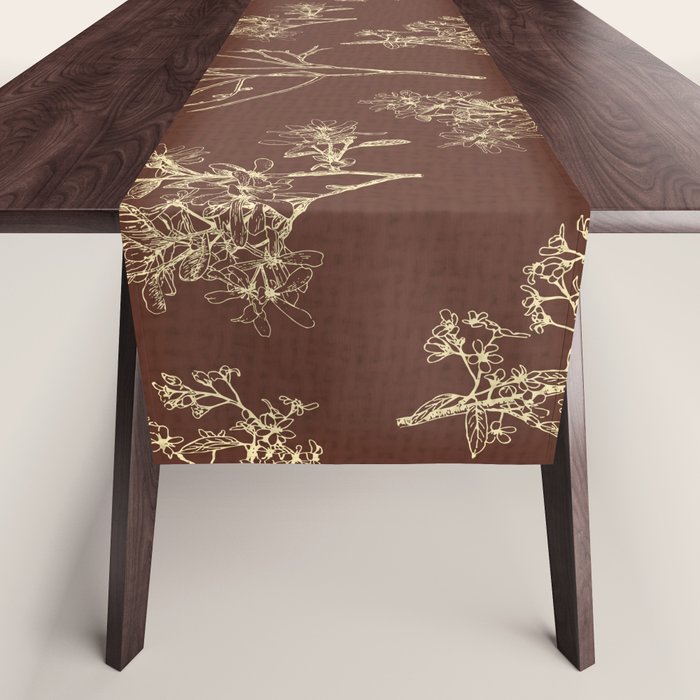 Botanical Cottage Woven Look Pattern in Dark Brown and Cream Table Runner Gallery Image 1