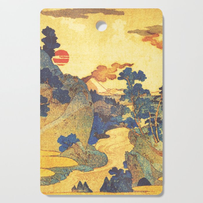 Ancient Path to Kunisada - Nature Ukiyo Landscape in Yellow, Gold, Green, Red and Orange Cutting Board Gallery Image 1