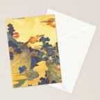 Ancient Path to Kunisada - Nature Ukiyo Landscape in Yellow, Gold, Green, Red and Orange Stationery Card Gallery Image 2