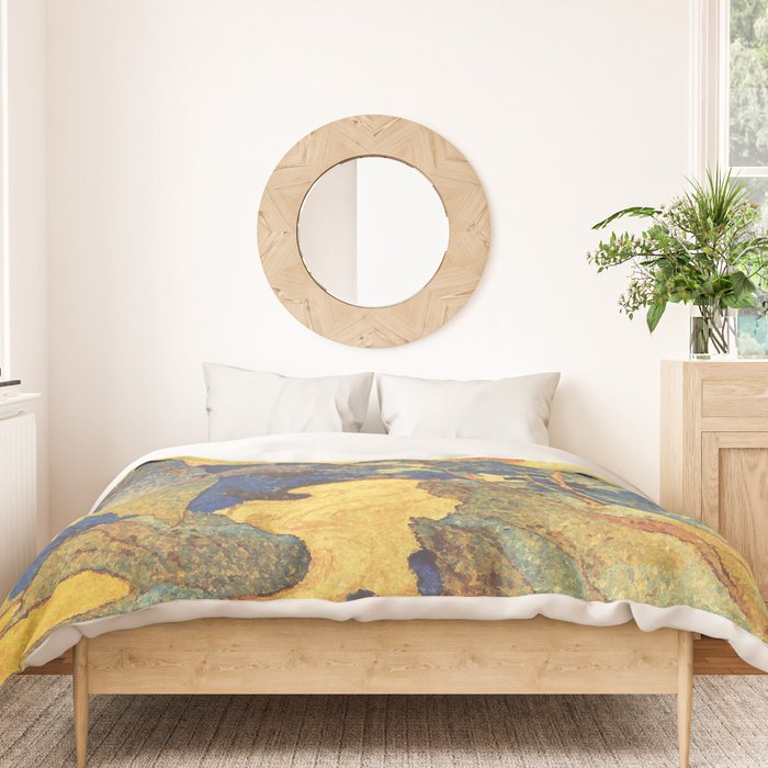 Ancient Path to Kunisada - Nature Ukiyo Landscape in Yellow, Gold, Green, Red and Orange Duvet Cover Gallery Image 3