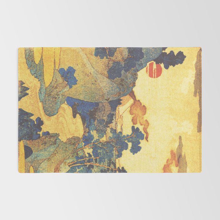 Ancient Path to Kunisada - Nature Ukiyo Landscape in Yellow, Gold, Green, Red and Orange Rug Gallery Image 2