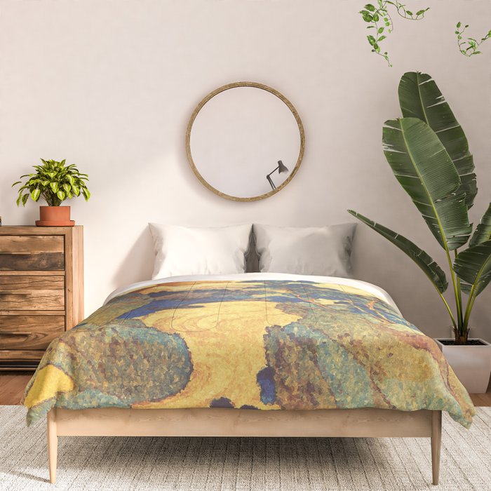 Ancient Path to Kunisada - Nature Ukiyo Landscape in Yellow, Gold, Green, Red and Orange Comforter Gallery Image 3