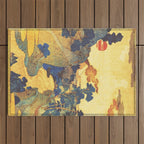 Ancient Path to Kunisada - Nature Ukiyo Landscape in Yellow, Gold, Green, Red and Orange Outdoor Rug Gallery Image 1