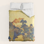 Ancient Path to Kunisada - Nature Ukiyo Landscape in Yellow, Gold, Green, Red and Orange Comforter Gallery Image 6