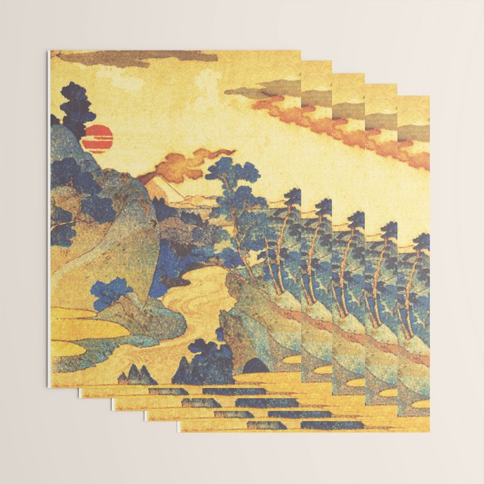 Ancient Path to Kunisada - Nature Ukiyo Landscape in Yellow, Gold, Green, Red and Orange Wrapping Paper Gallery Image 3