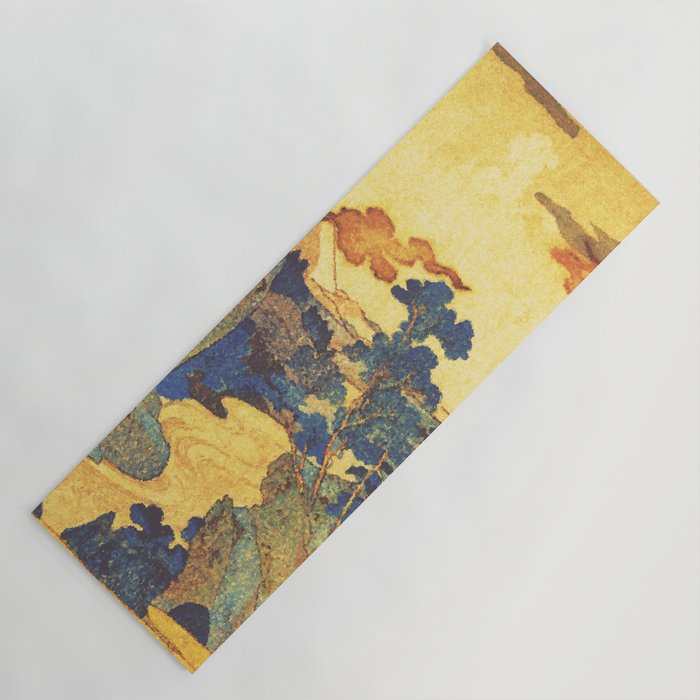 Ancient Path to Kunisada - Nature Ukiyo Landscape in Yellow, Gold, Green, Red and Orange Yoga Mat Gallery Image 1
