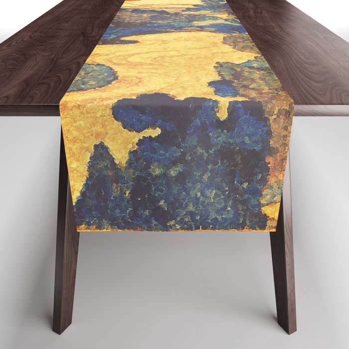 Ancient Path to Kunisada - Nature Ukiyo Landscape in Yellow, Gold, Green, Red and Orange Table Runner Gallery Image 1