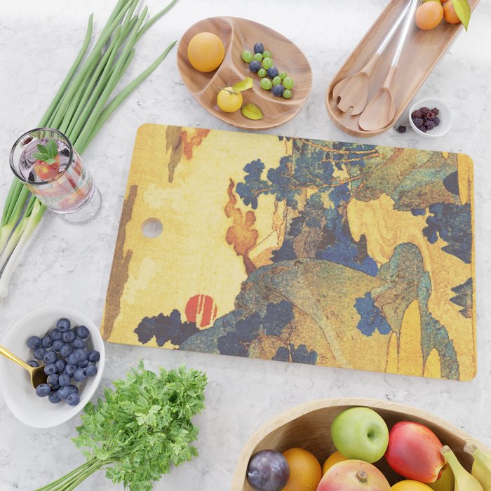 Ancient Path to Kunisada - Nature Ukiyo Landscape in Yellow, Gold, Green, Red and Orange Cutting Board Gallery Image 2