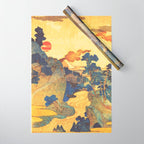 Ancient Path to Kunisada - Nature Ukiyo Landscape in Yellow, Gold, Green, Red and Orange Wrapping Paper Gallery Image 1