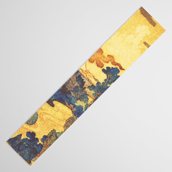 Ancient Path to Kunisada - Nature Ukiyo Landscape in Yellow, Gold, Green, Red and Orange Table Runner Gallery Image 3
