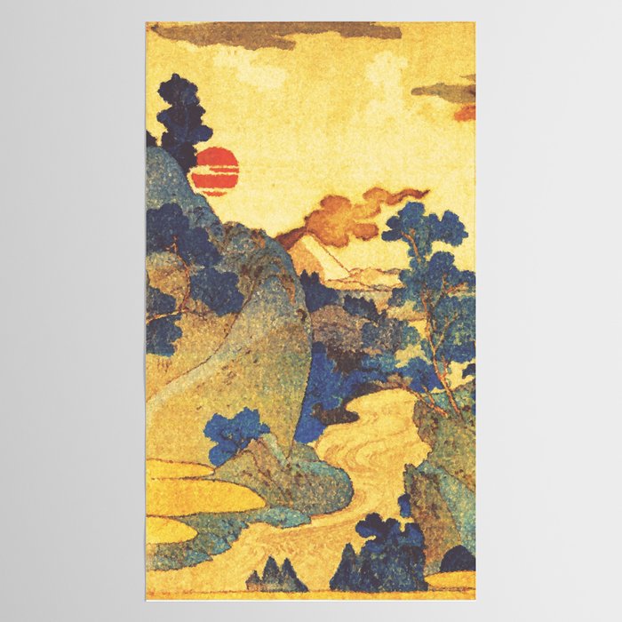 Ancient Path to Kunisada - Nature Ukiyo Landscape in Yellow, Gold, Green, Red and Orange Tablecloth Gallery Image 2