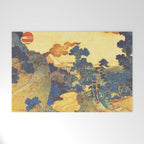 Ancient Path to Kunisada - Nature Ukiyo Landscape in Yellow, Gold, Green, Red and Orange Welcome Mat Gallery Image 1