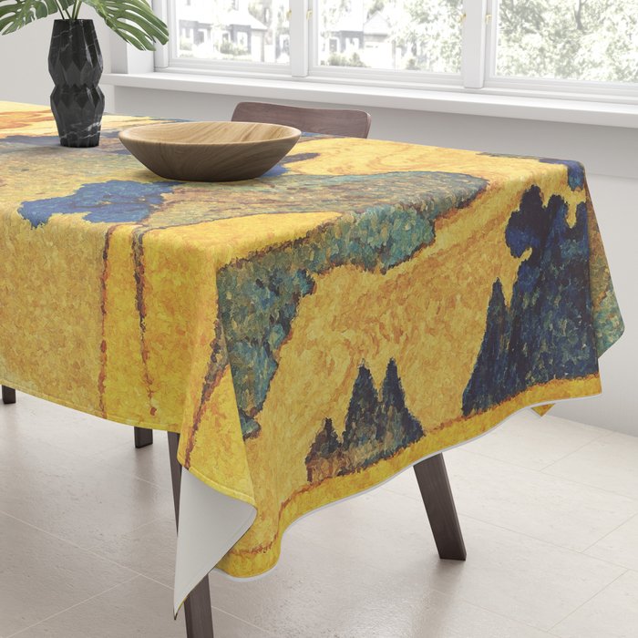 Ancient Path to Kunisada - Nature Ukiyo Landscape in Yellow, Gold, Green, Red and Orange Tablecloth Gallery Image 3