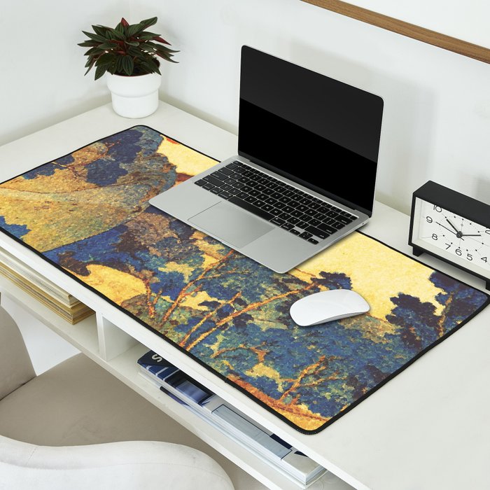 Ancient Path to Kunisada - Nature Ukiyo Landscape in Yellow, Gold, Green, Red and Orange Desk Mat Gallery Image 2