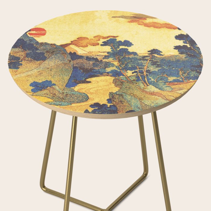 Ancient Path to Kunisada - Nature Ukiyo Landscape in Yellow, Gold, Green, Red and Orange Side Table Gallery Image 2
