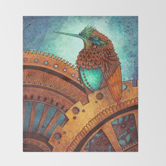 Clockwork Hummingbird Throw Blanket Gallery Image 2